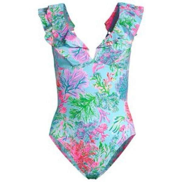 Lilly Pulitzer Huey Ruffle One Piece Celestial Blue Size 4 NWT - Picture 1 of 5